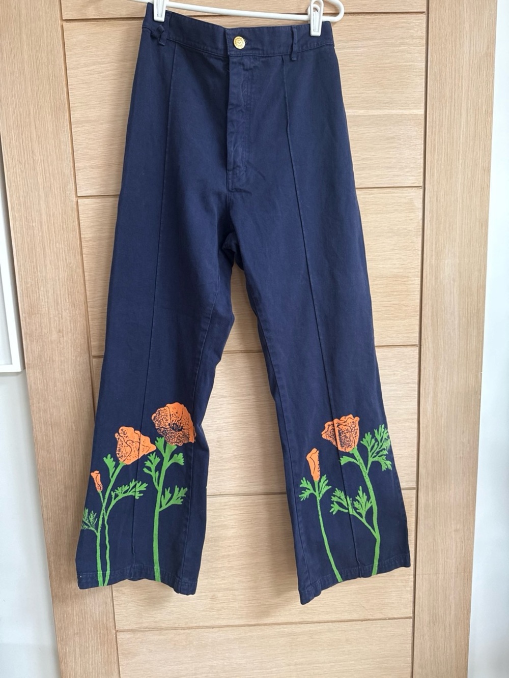 Big Bud Press Navy Wide-Leg Jeans with Orange Floral Print